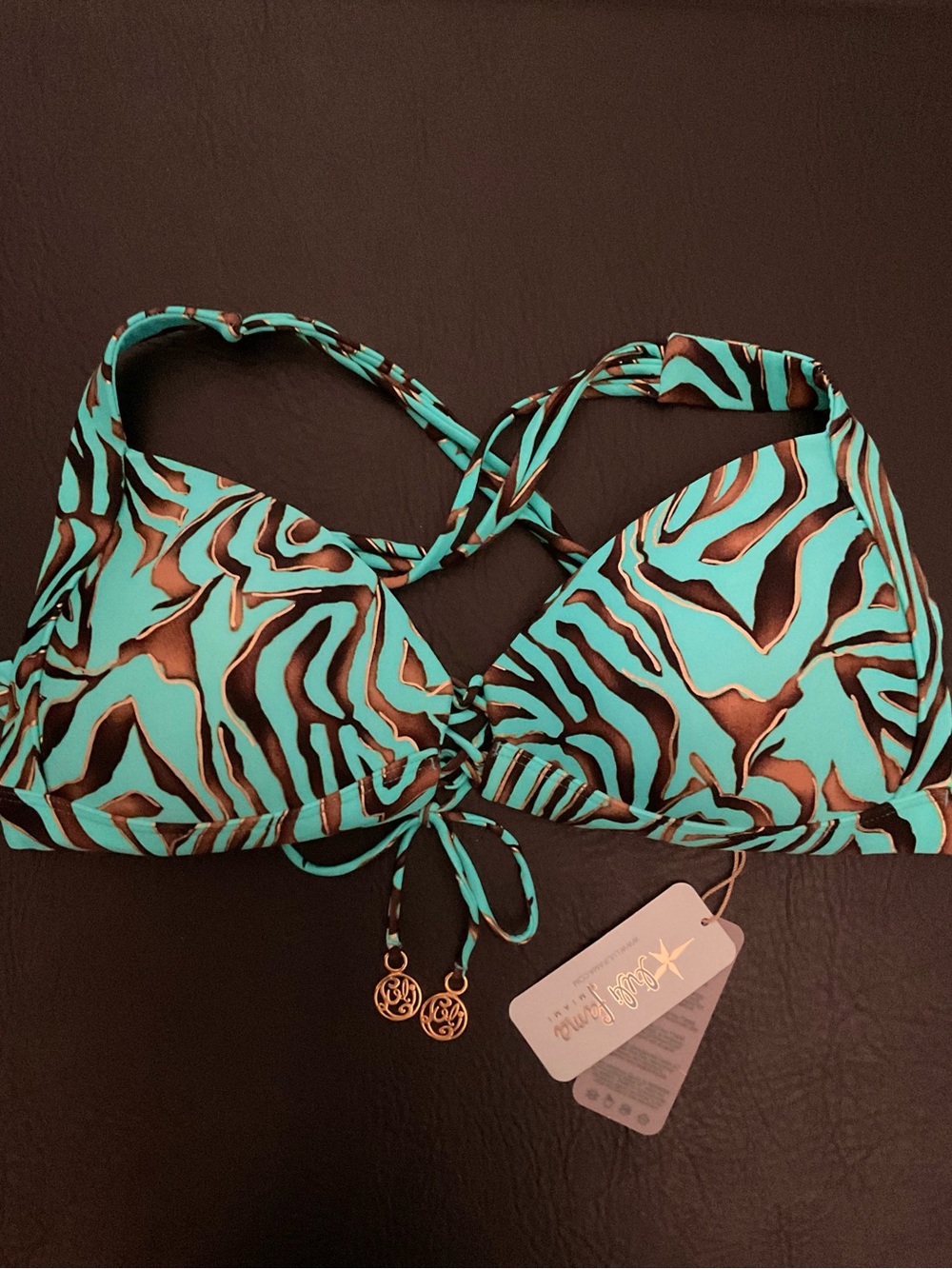 Luli Fama FOREVER WILD Aqua Blue Animal Print Push Up Halter Top Size Medium NWT